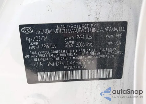 2019 Hyundai Elantra Se z USA, uszkodzony, nr VIN 5NPD74LFXKH486584